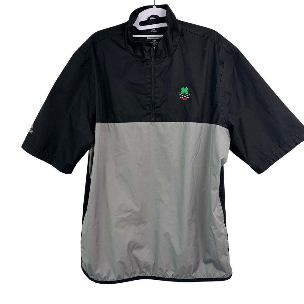 Adidas Golf ClimaStorm Windbreaker Large Black Grey Short‎ Sleeve Quarter Zip